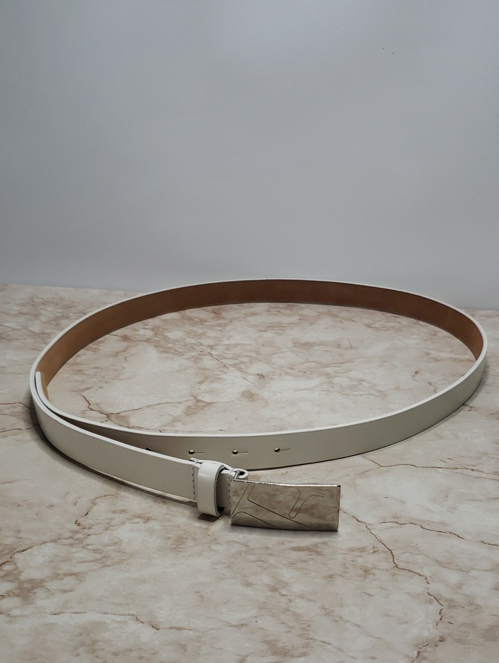 Furla Off White Women's Leather Dress Belt with Silver Buckle